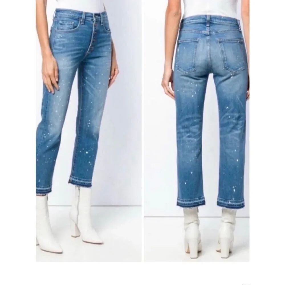 Veronica Beard Ines Girlfriend Crop Jean Wash Pipeline Splatter Paint Womens 26